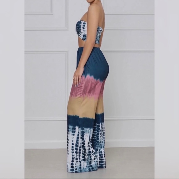 Multicolor Tie Dye Tie Front Crop Top and Wide Leg Palazzo Pants Set Size S - Picture 9 of 9
